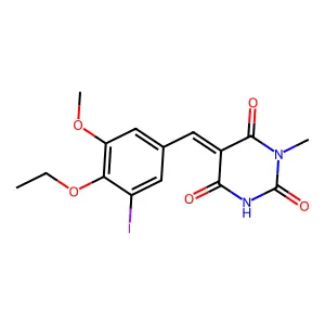 (5E)-5-(4-ethoxy-3-iodo-5-methoxybenzylidene)-1-methylpyrimidine-2,4,6(1H,3H,5H)-trione structure