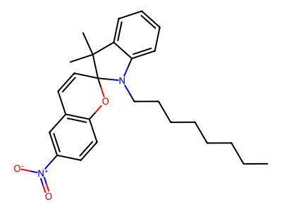 3',3'-Dimethyl-6-nitro-1'-octyl-1',3'-dihydrospiro[chromene-2,2'-indole] structure