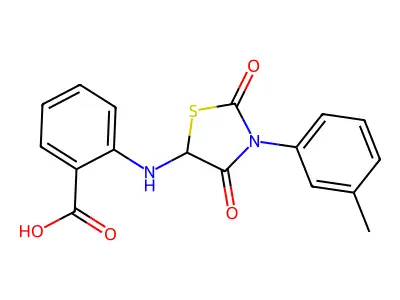 2-{[3-(3-Methylphenyl)-2,4-dioxo-1,3-thiazolidin-5-yl]amino}benzoic acid structure