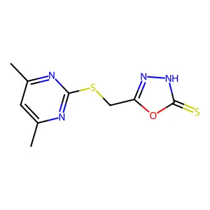 5-(((4,6-dimethylpyrimidin-2-yl)thio)methyl)-1,3,4-oxadiazole-2(3H)-thione structure