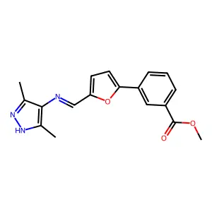 methyl3-(5-{[(3,5-dimethyl-1H-pyrazol-4-yl)imino]methyl}-2-furyl)benzoate structure