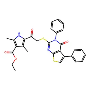 ethyl 2,4-dimethyl-5-{[(4-oxo-3,5-diphenyl-3,4-dihydrothieno[2,3-d]pyrimidin-2-yl)sulfanyl]acetyl}-1H-pyrrole-3-carboxylate structure