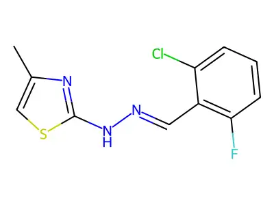 N-[(E)-(2-chloro-6-fluorophenyl)methylideneamino]-4-methyl-1,3-thiazol-2-amine structure