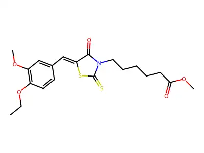 (Z)-methyl 6-(5-(4-ethoxy-3-methoxybenzylidene)-4-oxo-2-thioxothiazolidin-3-yl)hexanoate structure