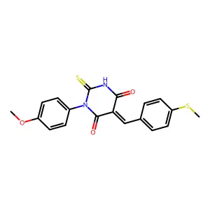 (5Z)-1-(4-methoxyphenyl)-5-[(4-methylsulfanylphenyl)methylidene]-2-sulfanylidene-1,3-diazinane-4,6-dione structure