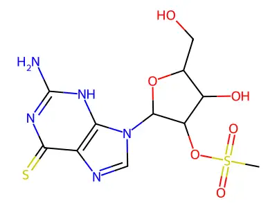 [2-(2-amino-6-sulfanylidene-3H-purin-9-yl)-4-hydroxy-5-(hydroxymethyl)oxolan-3-yl] methanesulfonate structure
