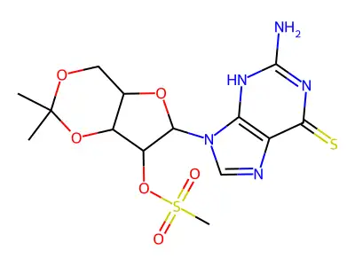 [6-(2-amino-6-sulfanylidene-3H-purin-9-yl)-2,2-dimethyl-4a,6,7,7a-tetrahydro-4H-furo[3,2-d][1,3]dioxin-7-yl] methanesulfonate structure
