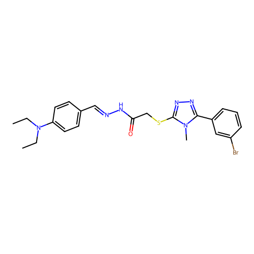 (E)-2-((5-(3-bromophenyl)-4-methyl-4H-1,2,4-triazol-3-yl)thio)-N'-(4-(diethylamino)benzylidene)acetohydrazide structure