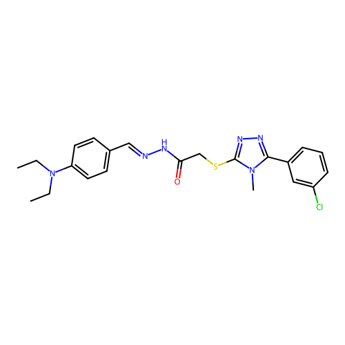 (E)-2-((5-(3-chlorophenyl)-4-methyl-4H-1,2,4-triazol-3-yl)thio)-N'-(4-(diethylamino)benzylidene)acetohydrazide structure
