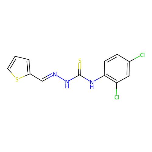 (2E)-N-(2,4-dichlorophenyl)-2-(thiophen-2-ylmethylidene)hydrazinecarbothioamide structure