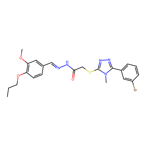 (E)-2-((5-(3-bromophenyl)-4-methyl-4H-1,2,4-triazol-3-yl)thio)-N'-(3-methoxy-4-propoxybenzylidene)acetohydrazide structure
