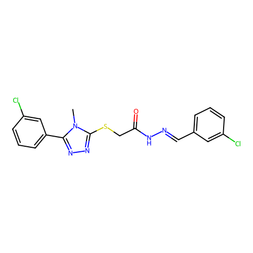 (E)-N'-(3-chlorobenzylidene)-2-((5-(3-chlorophenyl)-4-methyl-4H-1,2,4-triazol-3-yl)thio)acetohydrazide structure
