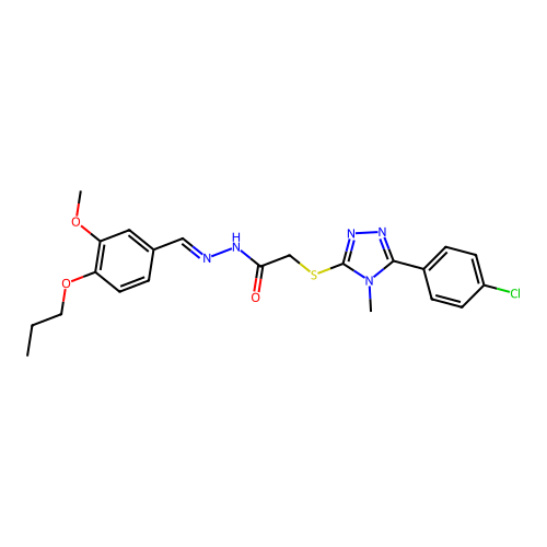(E)-2-((5-(4-chlorophenyl)-4-methyl-4H-1,2,4-triazol-3-yl)thio)-N'-(3-methoxy-4-propoxybenzylidene)acetohydrazide structure