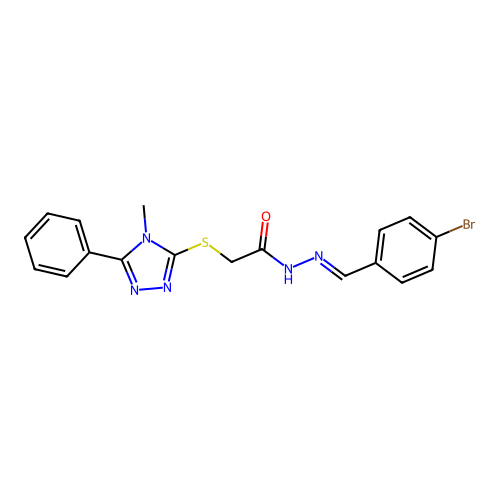 (E)-N'-(4-bromobenzylidene)-2-((4-methyl-5-phenyl-4H-1,2,4-triazol-3-yl)thio)acetohydrazide structure