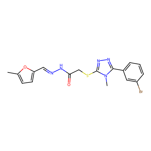 (E)-2-((5-(3-bromophenyl)-4-methyl-4H-1,2,4-triazol-3-yl)thio)-N'-((5-methylfuran-2-yl)methylene)acetohydrazide structure