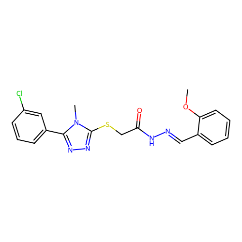 (E)-2-((5-(3-chlorophenyl)-4-methyl-4H-1,2,4-triazol-3-yl)thio)-N'-(2-methoxybenzylidene)acetohydrazide structure