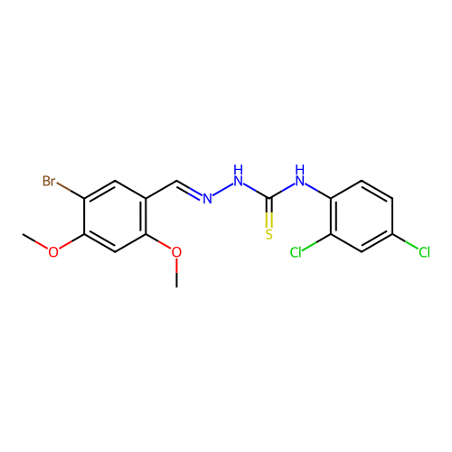 (2E)-2-(5-bromo-2,4-dimethoxybenzylidene)-N-(2,4-dichlorophenyl)hydrazinecarbothioamide structure