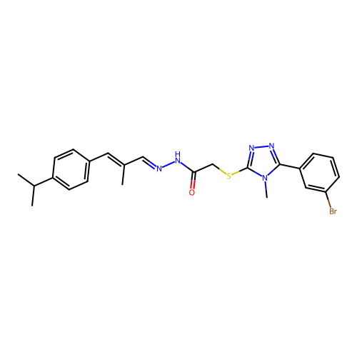 (E)-2-((5-(3-bromophenyl)-4-methyl-4H-1,2,4-triazol-3-yl)thio)-N'-((E)-3-(4-isopropylphenyl)-2-methylallylidene)acetohydrazide structure