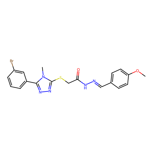 (E)-2-((5-(3-bromophenyl)-4-methyl-4H-1,2,4-triazol-3-yl)thio)-N'-(4-methoxybenzylidene)acetohydrazide structure