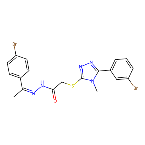 (Z)-2-((5-(3-bromophenyl)-4-methyl-4H-1,2,4-triazol-3-yl)thio)-N'-(1-(4-bromophenyl)ethylidene)acetohydrazide structure