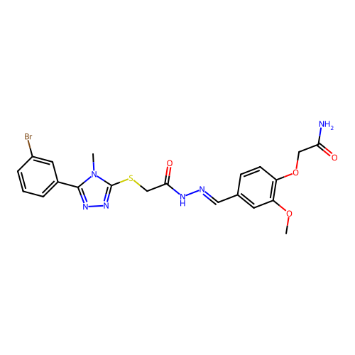(E)-2-(4-((2-(2-((5-(3-bromophenyl)-4-methyl-4H-1,2,4-triazol-3-yl)thio)acetyl)hydrazono)methyl)-2-methoxyphenoxy)acetamide structure
