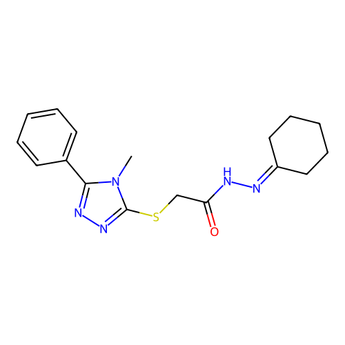 N'-cyclohexylidene-2-((4-methyl-5-phenyl-4H-1,2,4-triazol-3-yl)thio)acetohydrazide structure
