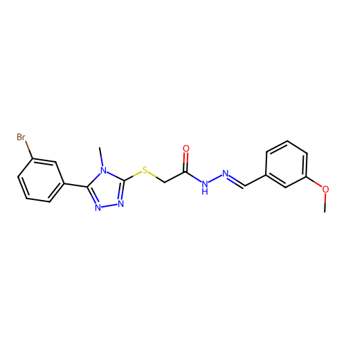 (E)-2-((5-(3-bromophenyl)-4-methyl-4H-1,2,4-triazol-3-yl)thio)-N'-(3-methoxybenzylidene)acetohydrazide structure