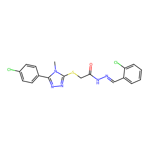 (E)-N'-(2-chlorobenzylidene)-2-((5-(4-chlorophenyl)-4-methyl-4H-1,2,4-triazol-3-yl)thio)acetohydrazide structure