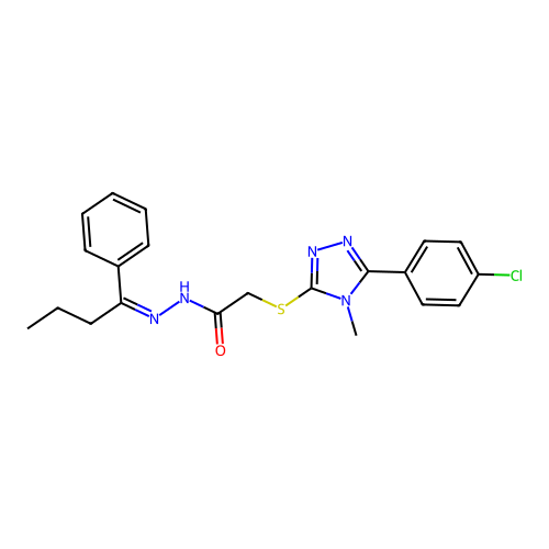 (Z)-2-((5-(4-chlorophenyl)-4-methyl-4H-1,2,4-triazol-3-yl)thio)-N'-(1-phenylbutylidene)acetohydrazide structure