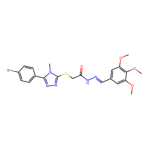 (E)-2-((5-(4-bromophenyl)-4-methyl-4H-1,2,4-triazol-3-yl)thio)-N'-(3,4,5-trimethoxybenzylidene)acetohydrazide structure