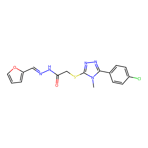 (E)-2-((5-(4-chlorophenyl)-4-methyl-4H-1,2,4-triazol-3-yl)thio)-N'-(furan-2-ylmethylene)acetohydrazide structure