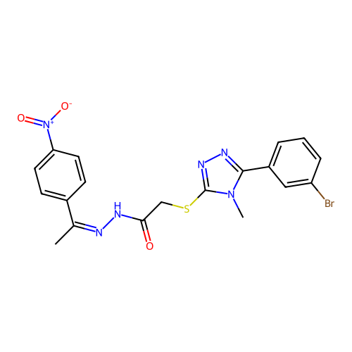 (Z)-2-((5-(3-bromophenyl)-4-methyl-4H-1,2,4-triazol-3-yl)thio)-N'-(1-(4-nitrophenyl)ethylidene)acetohydrazide structure