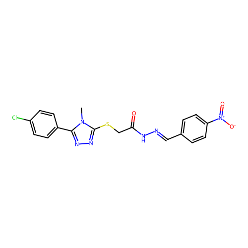 (E)-2-((5-(4-chlorophenyl)-4-methyl-4H-1,2,4-triazol-3-yl)thio)-N'-(4-nitrobenzylidene)acetohydrazide structure