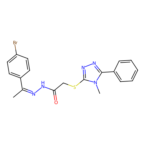 (Z)-N'-(1-(4-bromophenyl)ethylidene)-2-((4-methyl-5-phenyl-4H-1,2,4-triazol-3-yl)thio)acetohydrazide structure