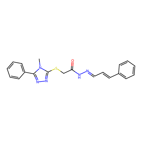 (E)-2-((4-methyl-5-phenyl-4H-1,2,4-triazol-3-yl)thio)-N'-((E)-3-phenylallylidene)acetohydrazide structure