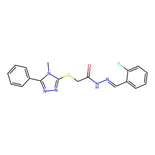 (E)-N'-(2-fluorobenzylidene)-2-((4-methyl-5-phenyl-4H-1,2,4-triazol-3-yl)thio)acetohydrazide structure