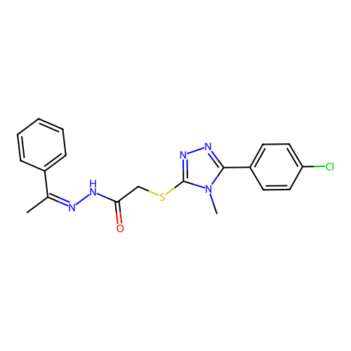 (Z)-2-((5-(4-chlorophenyl)-4-methyl-4H-1,2,4-triazol-3-yl)thio)-N'-(1-phenylethylidene)acetohydrazide structure
