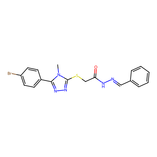 N-(benzylideneamino)-2-[[5-(4-bromophenyl)-4-methyl-1,2,4-triazol-3-yl]sulfanyl]acetamide structure