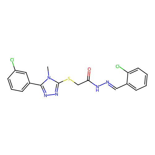 (E)-N'-(2-chlorobenzylidene)-2-((5-(3-chlorophenyl)-4-methyl-4H-1,2,4-triazol-3-yl)thio)acetohydrazide structure