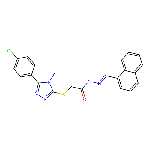 (E)-2-((5-(4-chlorophenyl)-4-methyl-4H-1,2,4-triazol-3-yl)thio)-N'-(naphthalen-1-ylmethylene)acetohydrazide structure