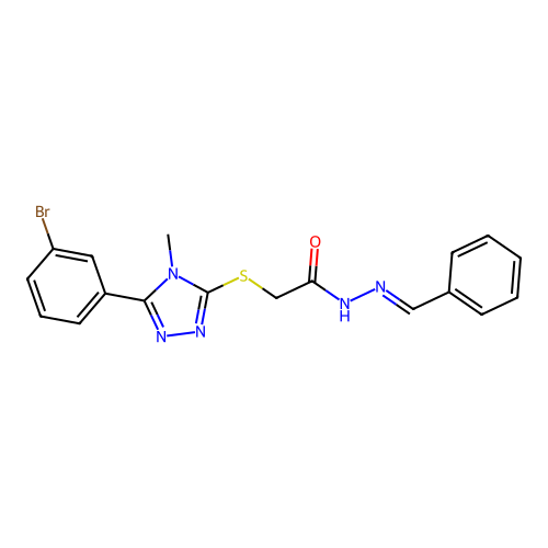 N-(benzylideneamino)-2-[[5-(3-bromophenyl)-4-methyl-1,2,4-triazol-3-yl]sulfanyl]acetamide structure