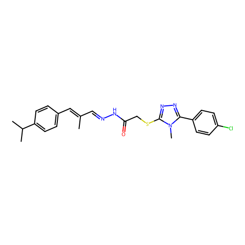 (E)-2-((5-(4-chlorophenyl)-4-methyl-4H-1,2,4-triazol-3-yl)thio)-N'-((E)-3-(4-isopropylphenyl)-2-methylallylidene)acetohydrazide structure