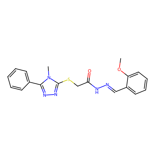 (E)-N'-(2-methoxybenzylidene)-2-((4-methyl-5-phenyl-4H-1,2,4-triazol-3-yl)thio)acetohydrazide structure