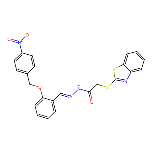 (E)-2-(benzo[d]thiazol-2-ylthio)-N'-(2-((4-nitrobenzyl)oxy)benzylidene)acetohydrazide structure