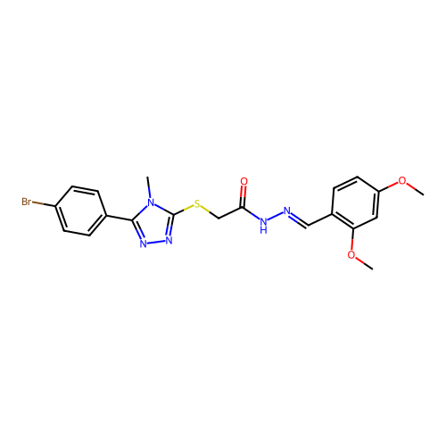 (E)-2-((5-(4-bromophenyl)-4-methyl-4H-1,2,4-triazol-3-yl)thio)-N'-(2,4-dimethoxybenzylidene)acetohydrazide structure