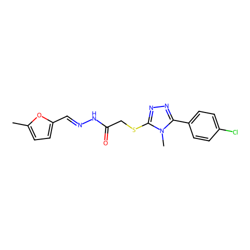 2-[[5-(4-chlorophenyl)-4-methyl-1,2,4-triazol-3-yl]sulfanyl]-N-[(E)-(5-methylfuran-2-yl)methylideneamino]acetamide structure