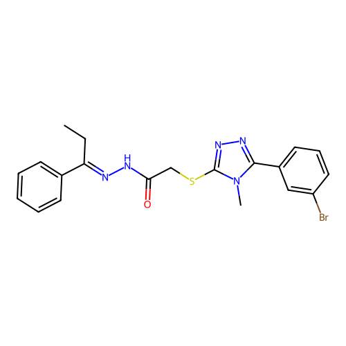 (E)-2-((5-(3-bromophenyl)-4-methyl-4H-1,2,4-triazol-3-yl)thio)-N'-(1-phenylpropylidene)acetohydrazide structure