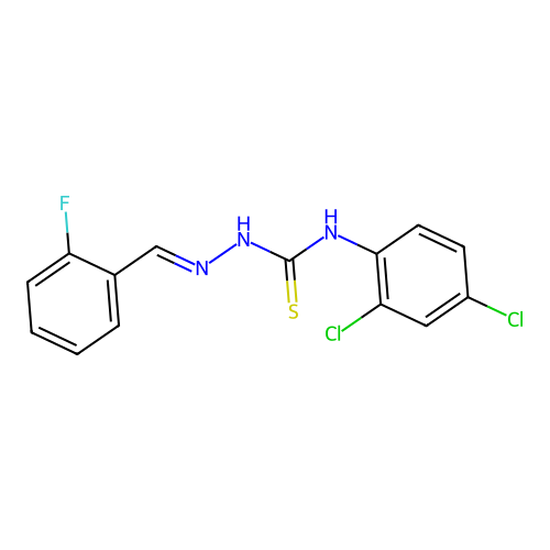 (2E)-N-(2,4-dichlorophenyl)-2-(2-fluorobenzylidene)hydrazinecarbothioamide structure