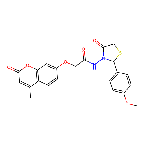 N-(2-(4-methoxyphenyl)-4-oxothiazolidin-3-yl)-2-((4-methyl-2-oxo-2H-chromen-7-yl)oxy)acetamide structure