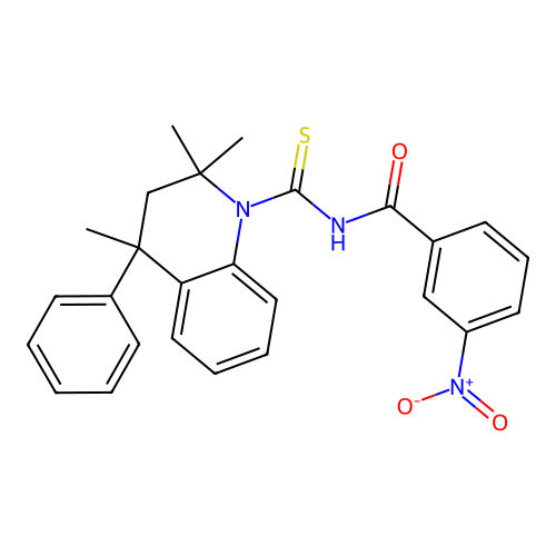 3-nitro-N-(2,2,4-trimethyl-4-phenyl-3H-quinoline-1-carbothioyl)benzamide structure